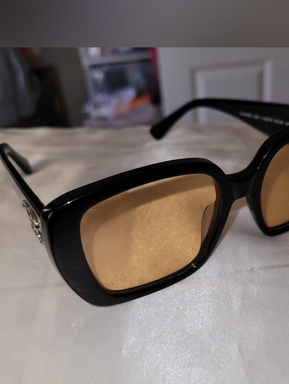 Black Frame Sunglasses with Orange Lenses - Picture 7 of 9